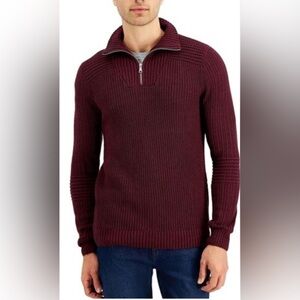 INC International Concepts Men's Quarter Zip Burgundy Sweater